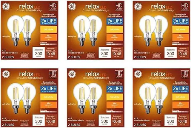 Main image of (case of 12 bulbs) GE Relax LED 40 Watt Equivalent, Dimmable, Warm White A15 LED Light Bulb Candelabra base