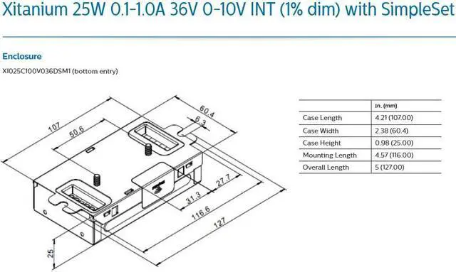 Alt view image 2 of 3 - Philips Advance Xitanium XI025C100V036DSM1 LED Electronic Driver, 25 watt, 0-10v Dimming, SimpleSet Programmable, Bottom Entry