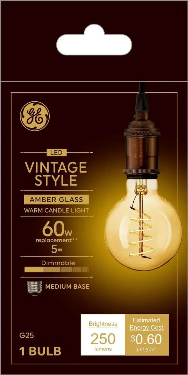 Main image of GE 36731 Vintage Style LED Light Bulb, G25 Globe, Amber finish, Meandering Spiral filament, medium base, Dimmable