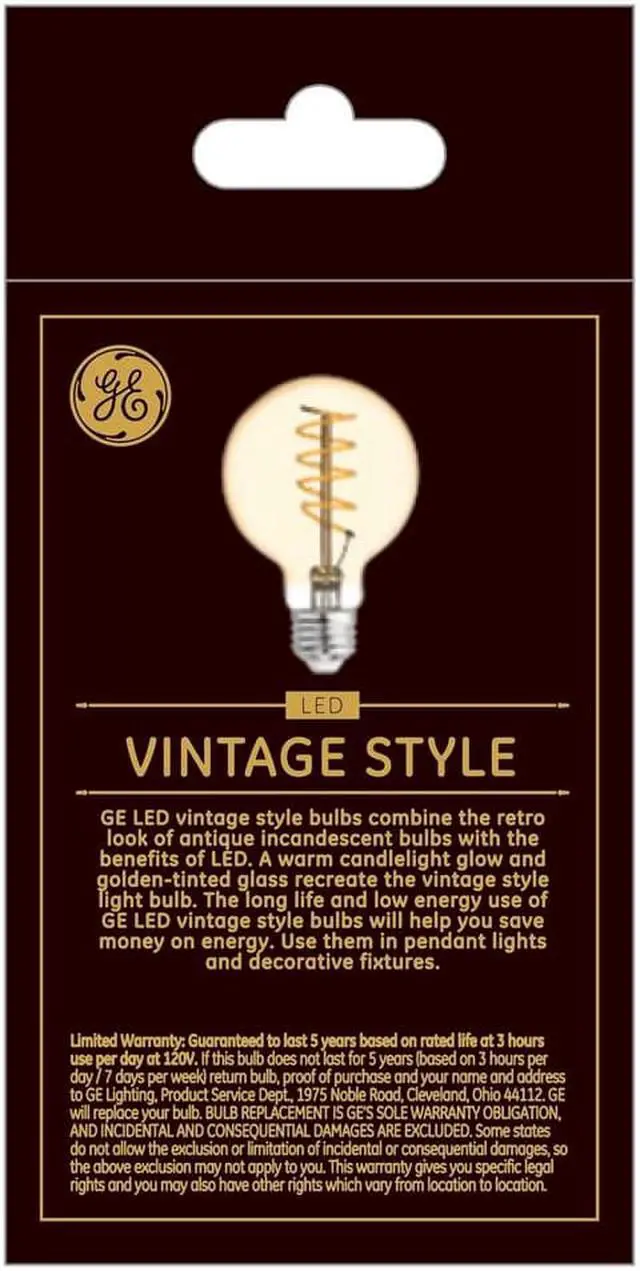 Alt view image 4 of 4 - GE 36731 Vintage Style LED Light Bulb, G25 Globe, Amber finish, Meandering Spiral filament, medium base, Dimmable