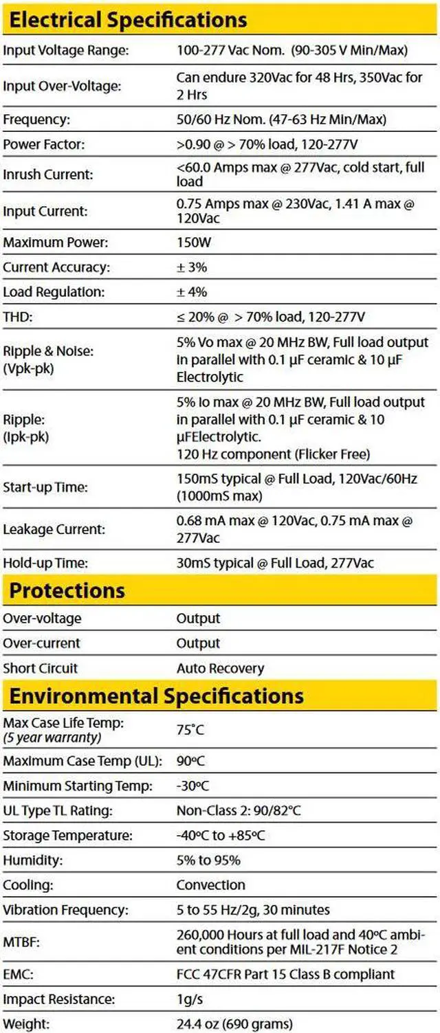 Alt view image 2 of 4 - Hubbell Thomas Research Products PLED150W-053-C2800-D3 Flicker Free LED Driver, Constant Current, 150W, 3 wire dimmable, Dry and Damp location rated, IP66, NEMBA6