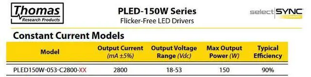 Alt view image 3 of 4 - Hubbell Thomas Research Products PLED150W-053-C2800-D3 Flicker Free LED Driver, Constant Current, 150W, 3 wire dimmable, Dry and Damp location rated, IP66, NEMBA6