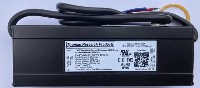Main image of Hubbell Thomas Research Products PLED150W-053-C2800-D3 Flicker Free LED Driver, Constant Current, 150W, 3 wire dimmable, Dry and Damp location rated, IP66, NEMBA6
