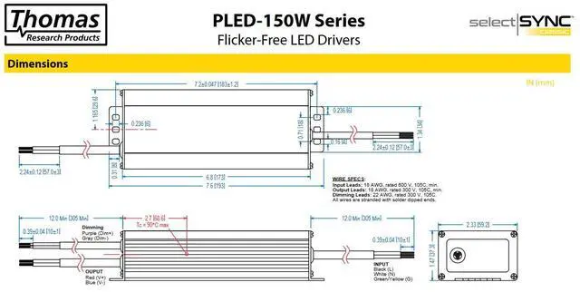 Alt view image 4 of 4 - Hubbell Thomas Research Products PLED150W-053-C2800-D3 Flicker Free LED Driver, Constant Current, 150W, 3 wire dimmable, Dry and Damp location rated, IP66, NEMBA6