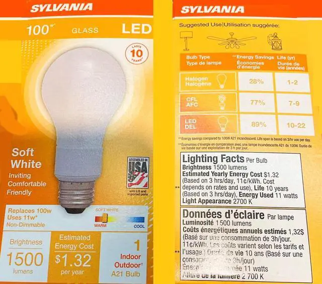 Alt view image 2 of 3 - (4 pack) Sylvania LED A21 Soft White 100 watt equivalent Glass LED Light Bulb