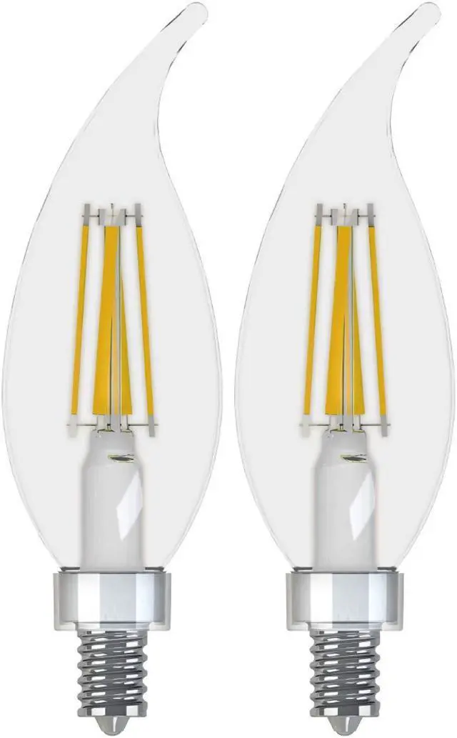 Alt view image 2 of 7 - (2 bulbs) GE Lighting 36893 Clear Finish Light Bulb Relax HD Dimmable LED Decorative 4 watt (40-Watt Replacement), 300-Lumen Candelabra Base Bent Tip, 2-Pack, Soft White, 2