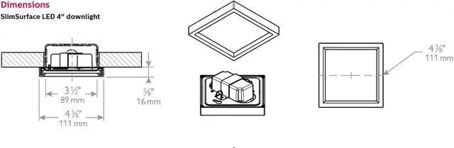 Alt view image 2 of 2 - (case of 4) Philips Lightolier SlimSurface LED 4 inch square downlight luminaire, 3000K, White finish, 80CRI, 650 lumens, 9.5 watts, S4S830K7A