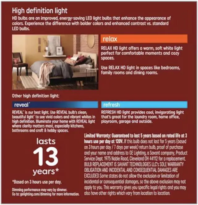 Alt view image 3 of 3 - (2 pack) GE 47957 relax LED comfortable soft white A15 LED Light bulbs, candelabra base, 40 watt equivalent, 320 lumens, HD light, 13 year life