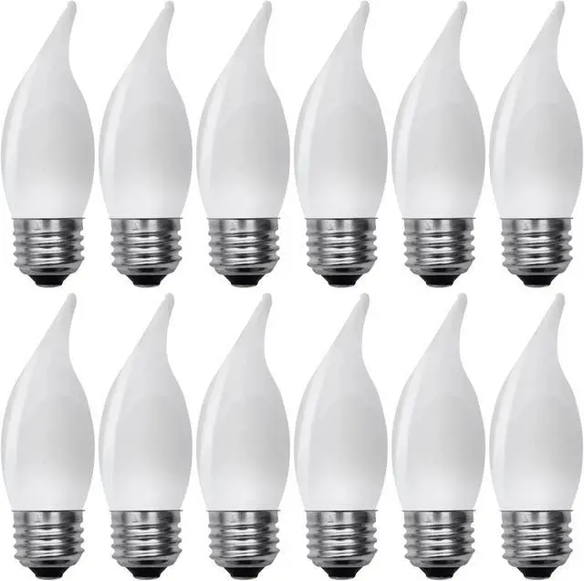 Main image of (12 bulbs) GE 48265 relax LED Decorative Chandelier light bulb, 60 watt equivalent, bent tip, HD Light, frosted, dimmable LED Light bulb