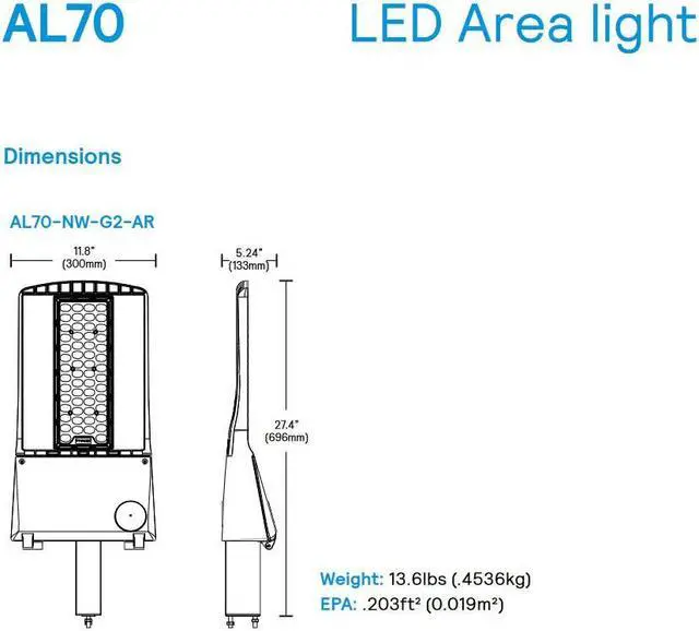 Alt view image 2 of 2 - Philips Stonco LED Area Light AL70-NW-G2-AR-4-8-FAWS-TLRD3-BZ, Field Adjustable Wattage Selector, 71 watt max, 11500 lumens , 4000K, Receptacle 3 pin with shorting cap, bronze area light LED luminaire