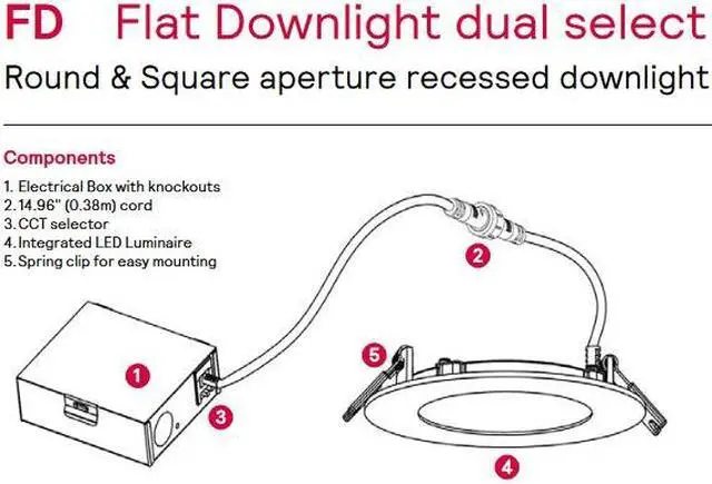 Alt view image 3 of 5 - Philips Lightolier LED flat downlight dual select, 5 inch round FD5RSLMZ10SCTUW, field selectable lumens, 0-10v Dimming, 5 CCT field selectable CCT, White LED Downlight