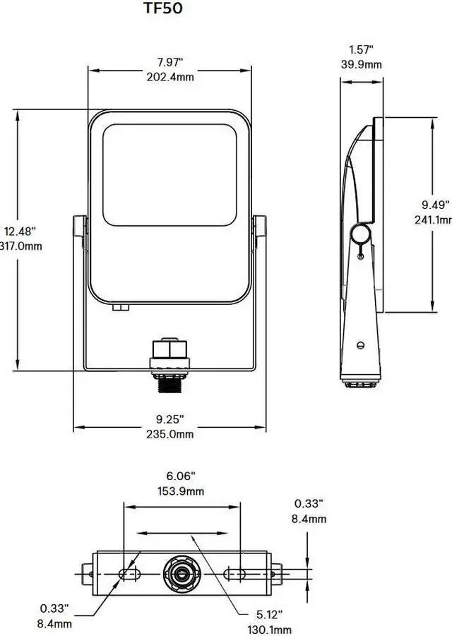 Alt view image 4 of 4 - Philips Stonco LED Slim Outdoor Floodlight Area Light, 48 watt, 4000K, Knuckle and Yoke Mount, Bronze, 5472 lumens LED security landscape architectural floodlight, TF50-NW-G1-K-FL-8-BZ