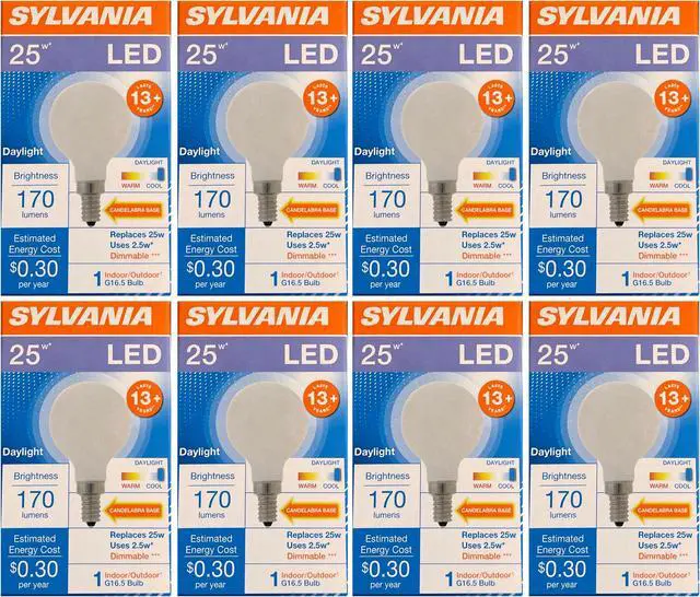 Alt view image 2 of 4 - (8 bulbs) Sylvania LED G16.5 Globe, 25 watt equivalent, Candelabra Base, Frosted, Daylight, Dimmable LED Light Bulb