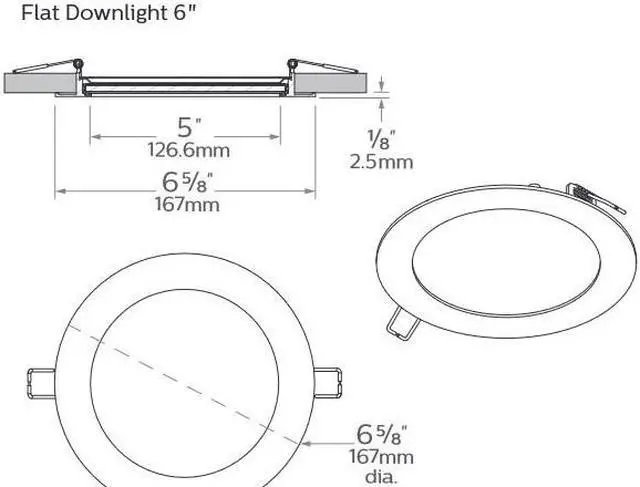 Alt view image 2 of 4 - (case of 4) Philips PILA Flat LED Downlight PILADISC6R30K, 6 inch round, 900 lumens, 3000K, 120V, 13.5 watts, LED White Luminaire