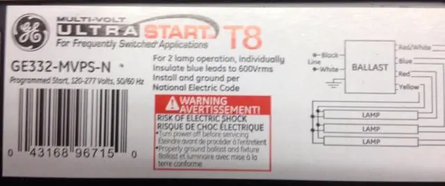 Alt view image 2 of 3 - (case of 10) GE 96715 Ge332-Mvps-N 120V-277V Program Start 3L T8 Electron 120-277V