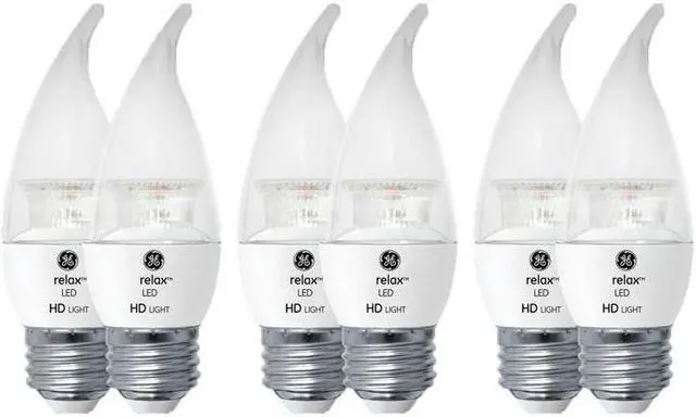 Main image of (6 bulbs) GE Lighting 92282 LED Relax HD 6.5-watt (60-watt Replacement), 500-Lumen LED Candle Light Bulb, Dimmable, Medium Base, Clear Soft White