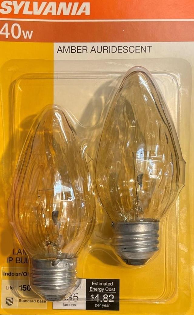 Main image of (2 pack) Sylvania Amber Auridescent 40 watt Decorative F15 Flame Shape Medium Base Auradescent Incandescent Light Bulb