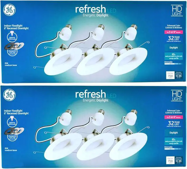 Alt view image 3 of 7 - (case of 6) GE Lighting 47769 refresh LED Downlight, 8 watts, Daylight retrofit kit, White, Indoor Floodlight for 5 or 6 inch recessed downlight, easy LED upgrade, energetic light