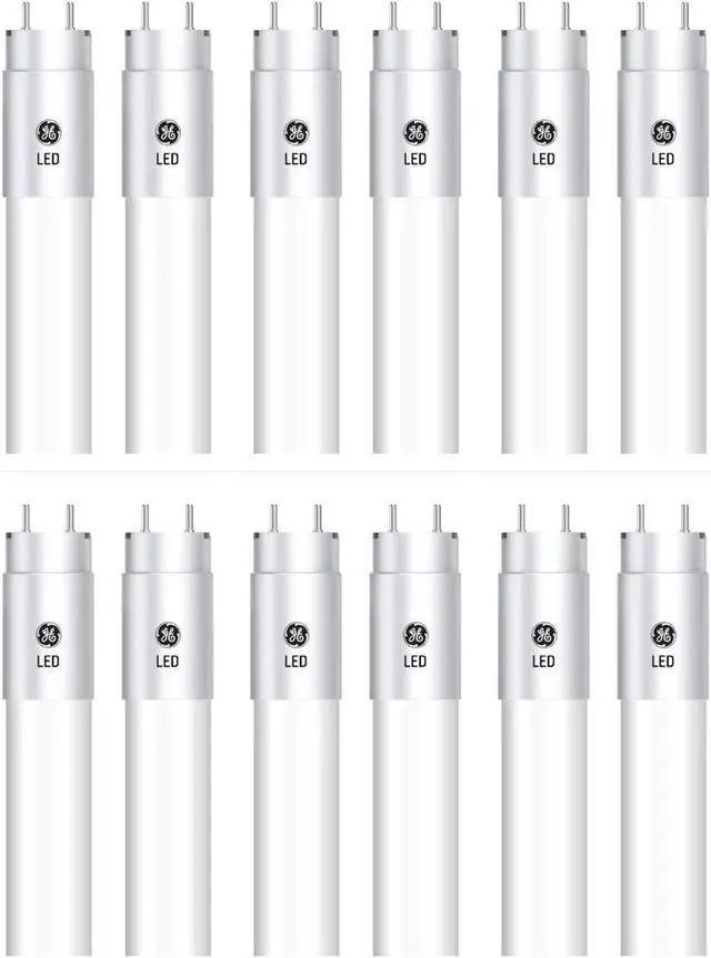 Main image of (12 tubes) GE T8 LED Tube, 48 inch, 15 watts, 1800 lumens, 5000K Sunshine Cool White, Type A plug and play, fast and easy LED upgrade for 4-ft T8 fluorescent lamp