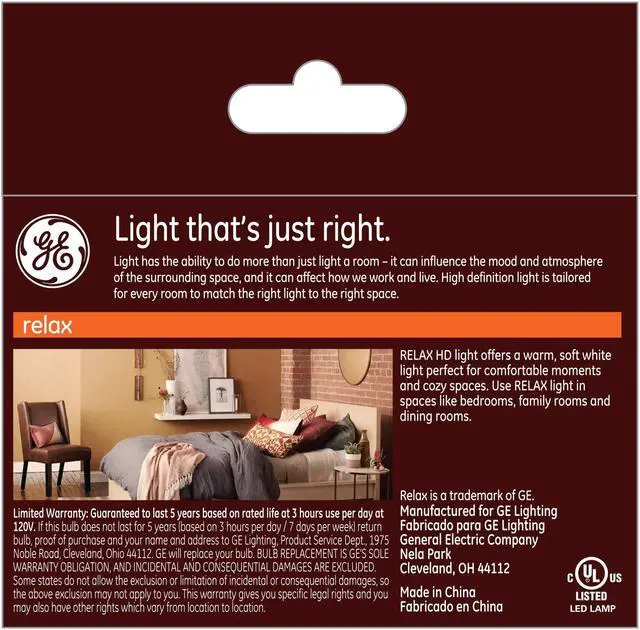 Alt view image 3 of 5 - (2 bulbs) GE 42290 relax LED Soft White, Dimmable G16.5 Globe Light Bulb, 40 watt replacement using only 4.5 watts, 360 lumens, candelabra base