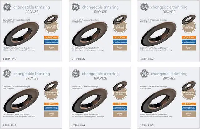 Alt view image 2 of 5 - (case of 6) GE 47831 changeable Trim Ring, Bronze Recessed Light Trim for 5 or 6 inch recessed downlight trim, bronze, compatible with 4 inch and 6 inch GE LED recessed downlights