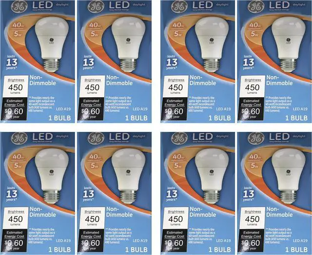 Main image of (8 pack) GE 61968 LED A19 40 watt equivalent Daylight LED Light Bulb