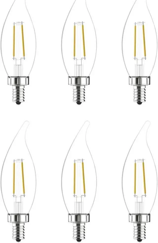 Alt view image 2 of 2 - (6 bulbs) GE relax LED HD Decorative Chandelier Light Bulb, Clear, Bent tip, 40 watt replacement, candelabra base, dimmable 4 watt, 300 lumen LED Light Bulb