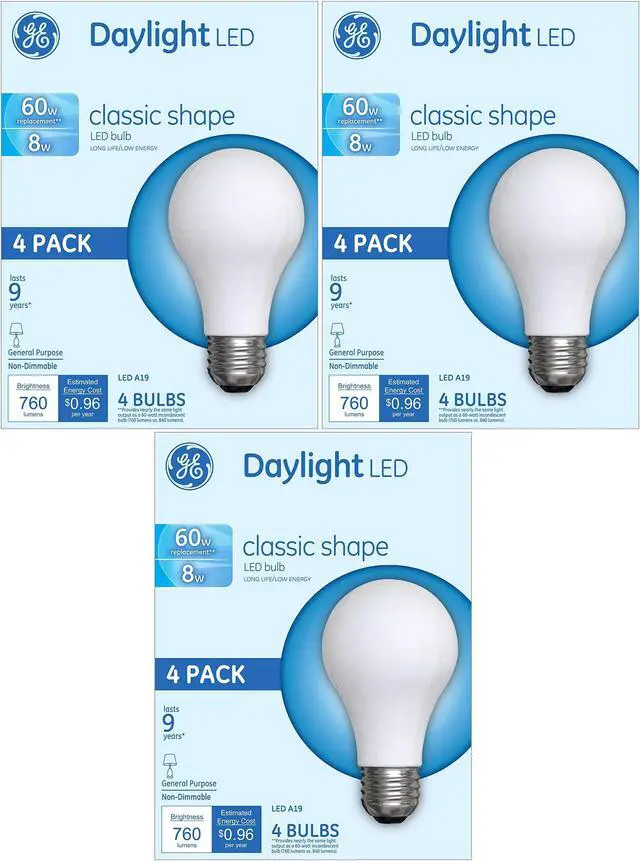 Alt view image 2 of 4 - (12 bulbs) GE Lighting 99192 Daylight Classic Shape A19 LED 8 watts (60 Watt Replacement), 760-Lumen, Medium Base, Frosted Daylight, LED Light Bulb
