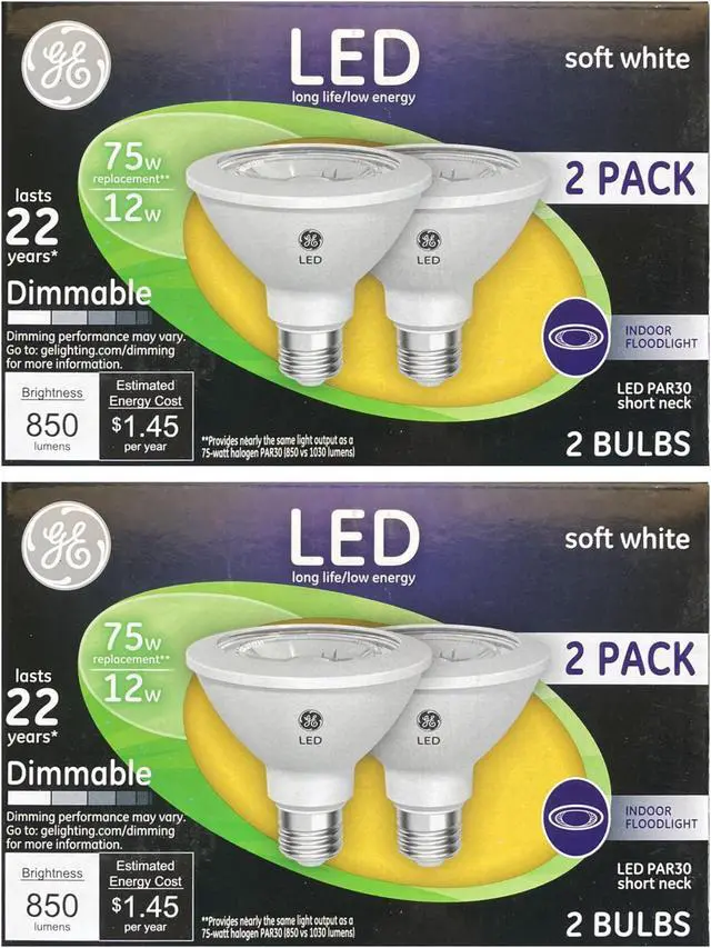 Main image of (4 bulbs) GE 96924 PAR30 short neck LED 12 Watt (75 watt equivalent) 850 Lumen, Dimmable Indoor Floodlight with Medium Base, Soft White Light Bulb
