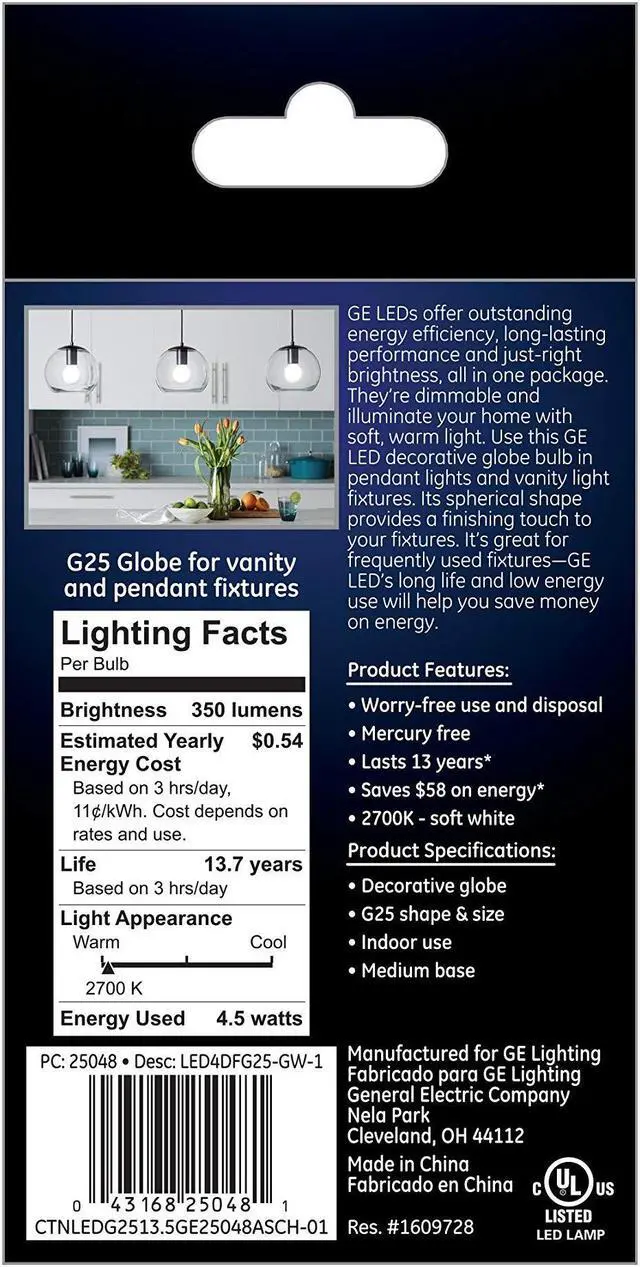 Alt view image 4 of 5 - (case of 4) GE Lighting 25048 LED G25 Light Bulb, Decorative Globe,  4.5 watts (40-Watt Replacement), 350-Lumen, Energy-Star Rated, Dimmable Medium Base, Frosted White