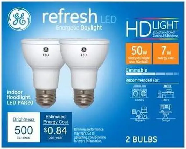 Main image of (2 bulbs) GE Lighting 45533 LED Par20 Indoor Floodlight, 7 watt, Daylight, 500 Lumens,Dimmable LED Light Bulb