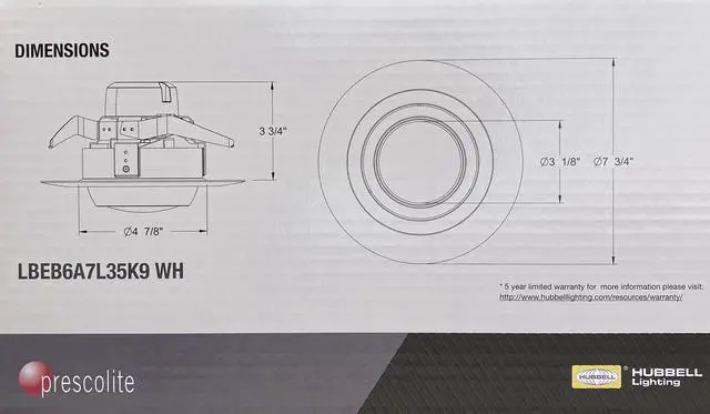 Alt view image 3 of 4 - Hubbell LBEB6A7L35K9 WH PRESCOLITE LED Recessed Can Retrofit Kit with 5 6 Inch Recessed Housing, 3500K, Directional LED Downlight