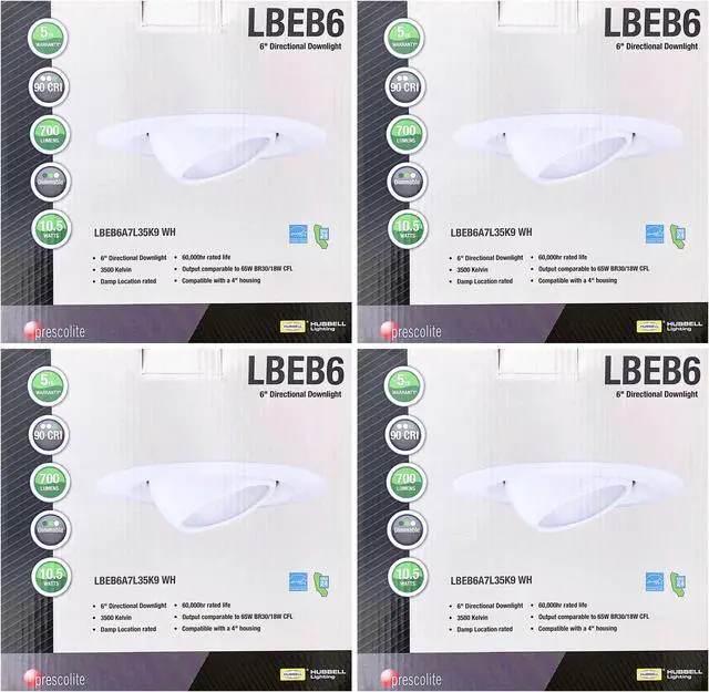 Alt view image 2 of 4 - (case of 4) Hubbell LBEB6A7L35K9 WH PRESCOLITE LED Recessed Can Retrofit Kit with 5 6 Inch Recessed Housing, 3500K, Directional LED Downlight