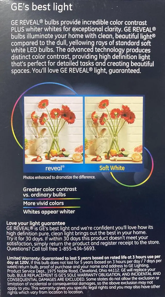 Alt view image 3 of 4 - (3 bulbs) GE reveal LED A21 Color Enhancing 3-Way Bulb, 50/100/150 watt equivalent 3 way LED Light Bulb