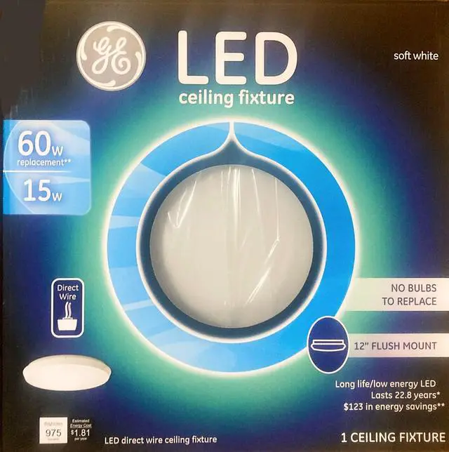 Main image of GE Lighting 98813 LED Ceiling Fixture, 15-watt (60-watt Replacement), 975-Lumen 12-Inch Indoor Fixture, Soft White, Direct-Wire, 1-Pack