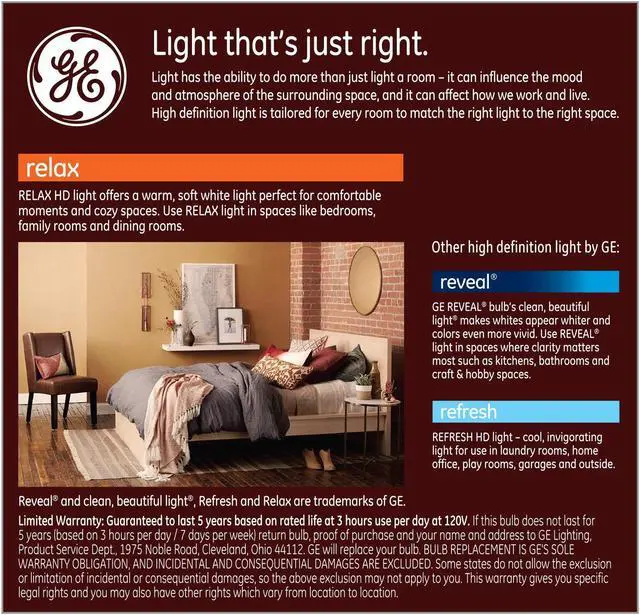 Alt view image 4 of 6 - GE Lighting 36835 Light Bulb Relax HD Dimmable LED A19 10.5 (60-Watt Replacement), 800-Lumen Medium Base, 2-Pack, Soft White, 2