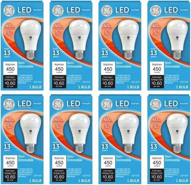 Main image of (case of 8 bulbs) GE Lighting 61961 LED A19, 40 watt equivalent using only 5 watts, Daylight, Medium Base, Frosted LED Light Bulb, 450 lumens