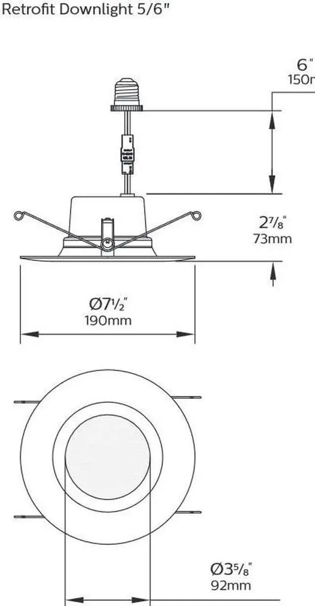 Alt view image 6 of 6 - (case of 6) Philips Pila LED Retrofit Downlight, 6 inch Round, 650 lumens, 3000K Color Temp, 120V, Dimmable, White Trim, LED Donwlight Luminaire PILARETR56R30K, with medium socket retrofit adapter