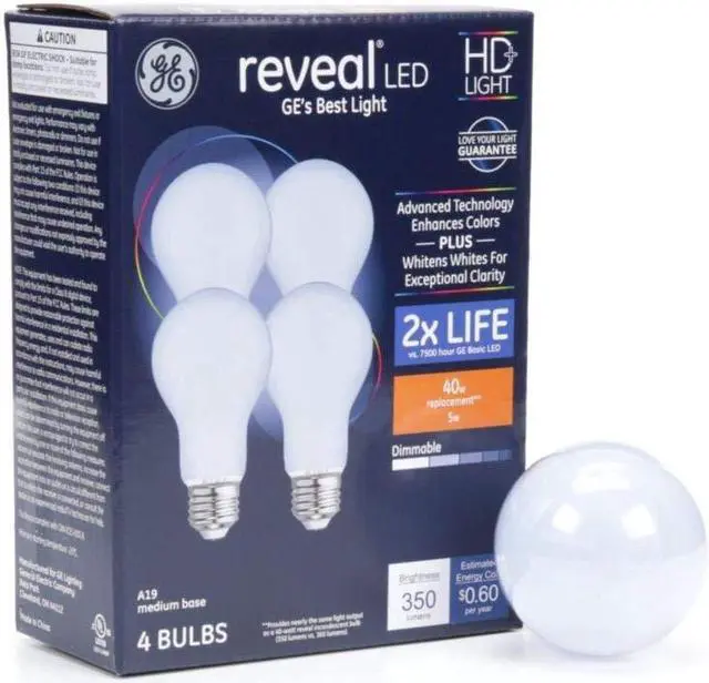 Alt view image 4 of 5 - GE Reveal HD 40-Watt EQ A19 Color-enhancing Medium Base (e-26) Dimmable LED Light Bulb (4-Pack) Item #952361 |
Model #44906