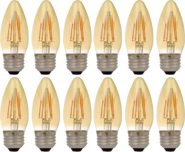 Main image of (12 bulbs) SYLVANIA 79721 Vintage Decorative LED Light Bulb, Efficient 4 Watts, B10, Medium Base, Amber Glass Edison Style, Amber Glow 2175K, Dimmable