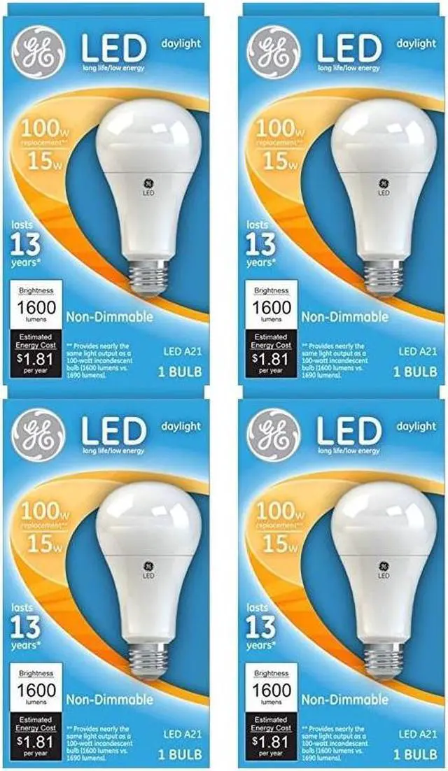 Main image of (case of 4) GE 65764 LED A21 100 watt equivalent Daylight LED Light Bulb, 15 watt, 1600 lumens , 5000K Daylight