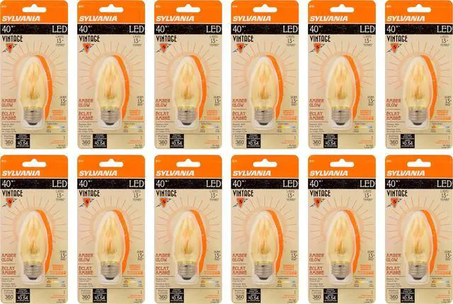 Alt view image 2 of 7 - (12 bulbs) SYLVANIA 79721 Vintage Decorative LED Light Bulb, Efficient 4 Watts, B10, Medium Base, Amber Glass Edison Style, Amber Glow 2175K, Dimmable