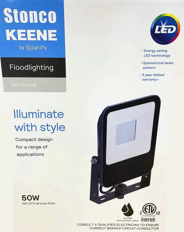 Alt view image 2 of 4 - Philips Stonco LED Slim Outdoor Floodlight Area Light, 48 watt, 4000K, Knuckle and Yoke Mount, Bronze, 5472 lumens LED security landscape architectural floodlight, TF50-NW-G1-K-FL-8-BZ