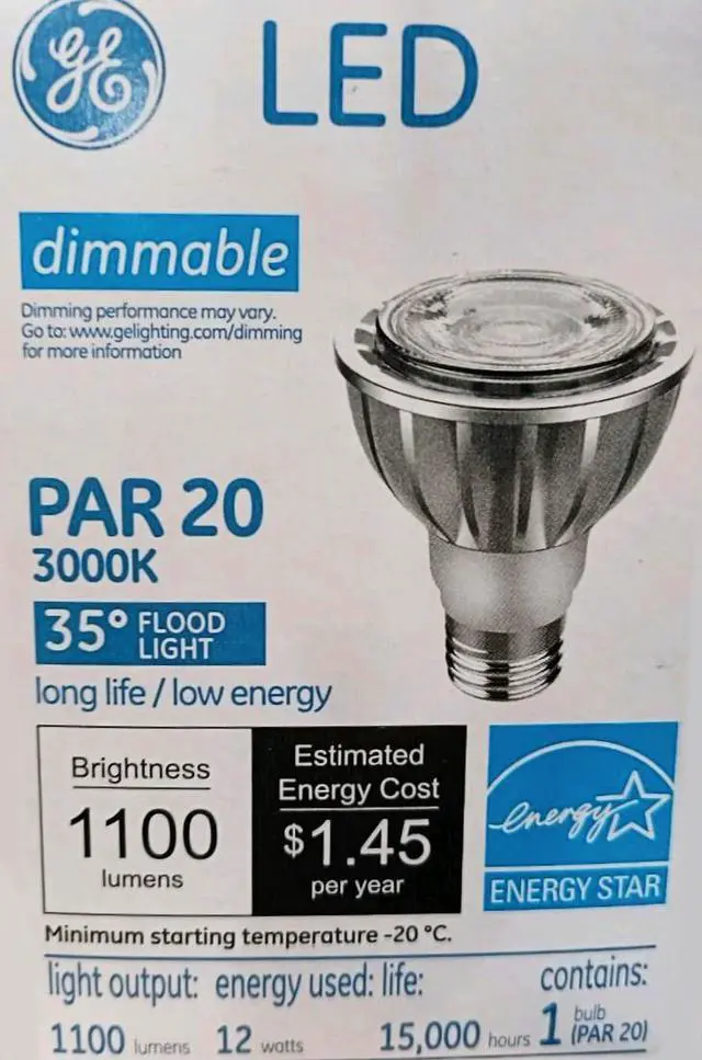 Alt view image 3 of 4 - (6 bulbs) GE 38130 LED PAR20 Flood Light, 1100 Lumens, 3000K, 35 degree beam angle, Dimmable, 12 watts, 15000 hours, energy star
