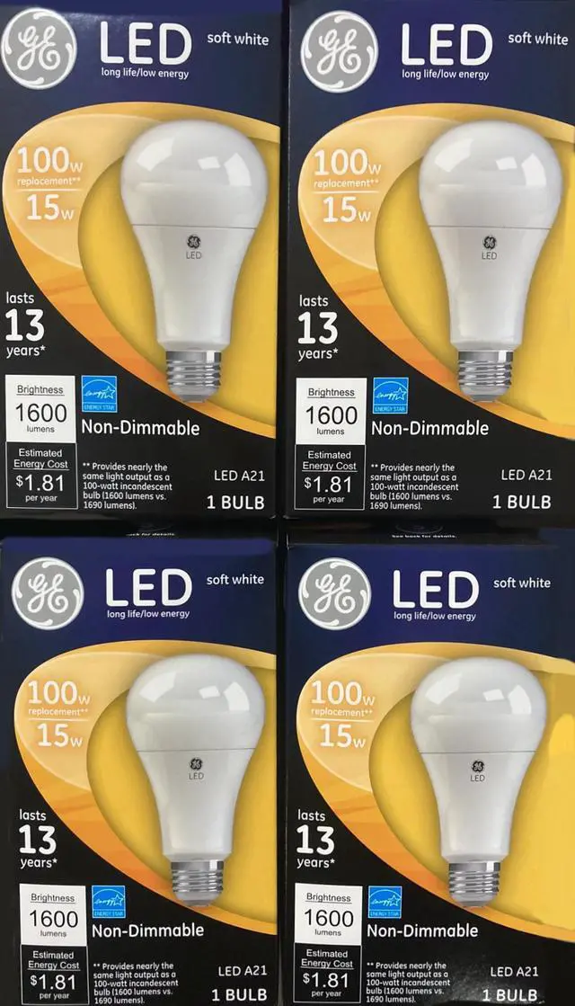 Alt view image 2 of 3 - (pack of 4) GE Lighting 65729 LED Light Bulb A21, 100 watt equivalent, Soft White