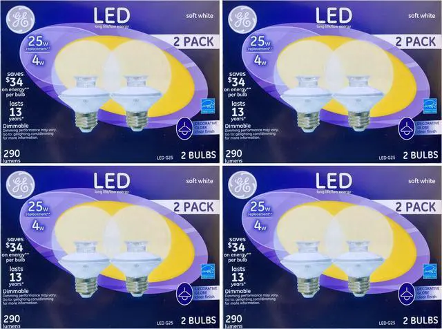 Main image of (case of 8 bulbs) GE 37135 LED Decorative Globe Dimmable, 25 watt replacement, 290 Lumens, 4 watt, Soft White G25