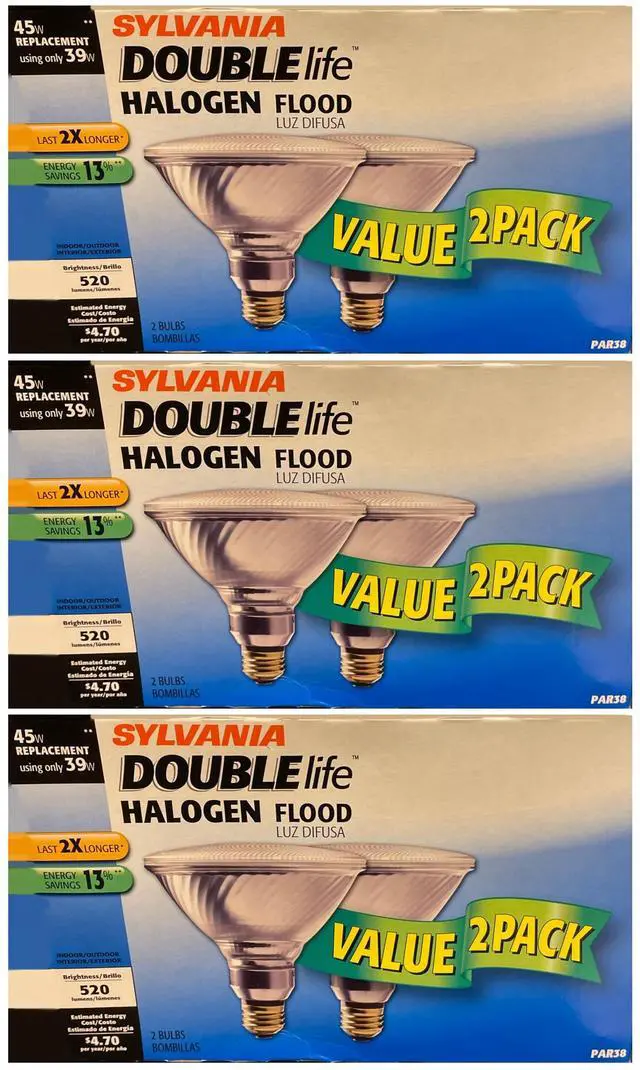Alt view image 2 of 2 - (6 bulbs) SYLVANIA 16581 Halogen PAR38, 39 Watt Double Life, Warm White, Halogen Flood Light Bulb, Made in the USA