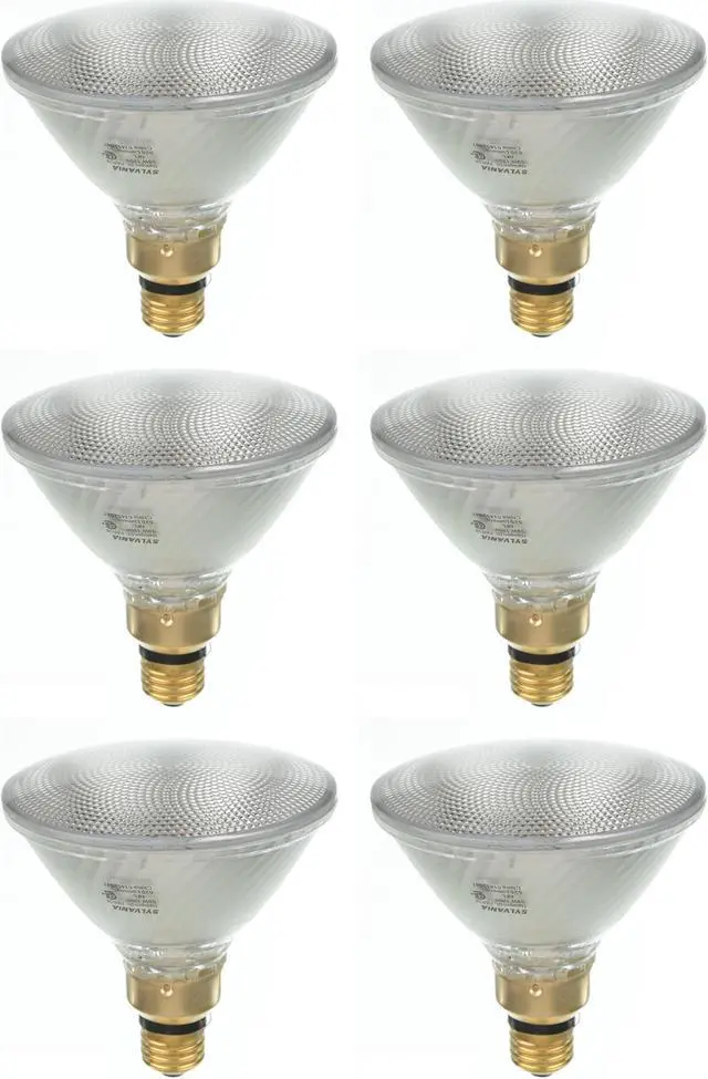 Main image of (6 bulbs) SYLVANIA 16581 Halogen PAR38, 39 Watt Double Life, Warm White, Halogen Flood Light Bulb, Made in the USA