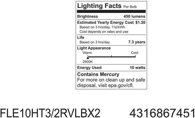 Alt view image 3 of 3 - GE Lighting 67451 Reveal Spiral CFL 10-Watt (40-watt replacement) 450-Lumen T3 Spiral Light Bulb with Medium Base, 2-Pack,Color Enhanced Long Life