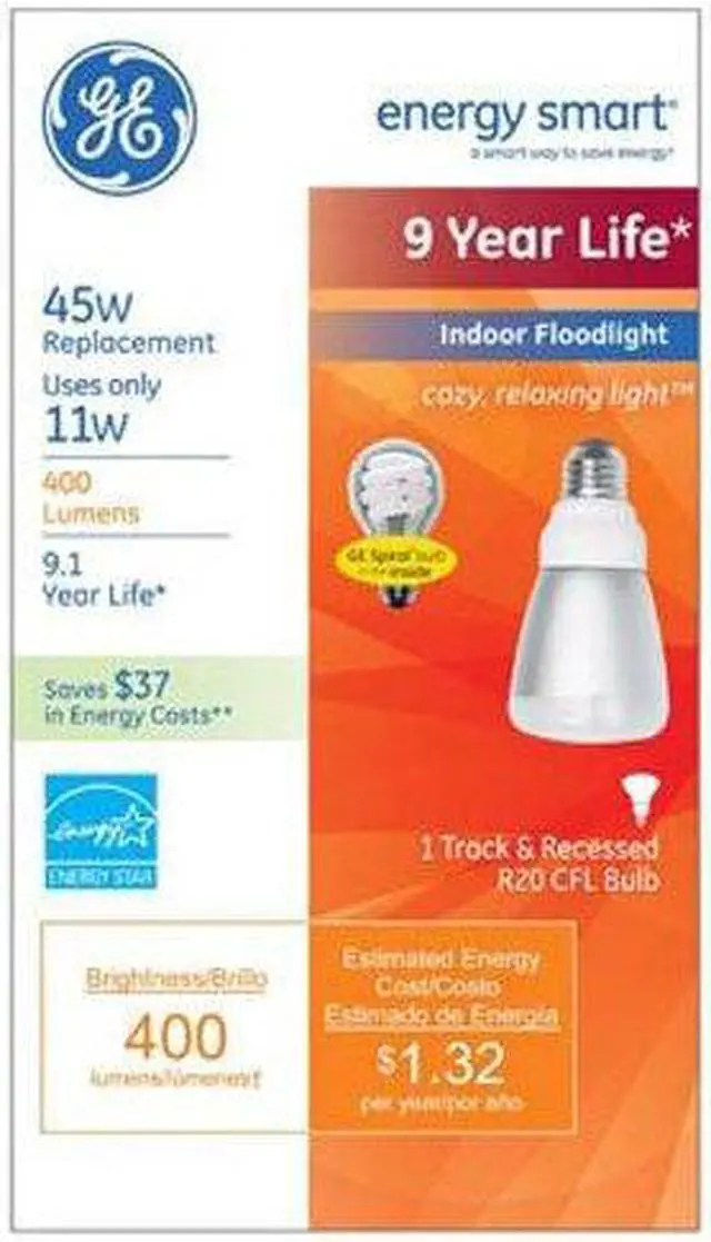 Main image of (10 pack) GE 80892 energy smart CFL 11 Watt (45 watt replacement) 400 Lumen R20 Floodlight Bulb with Medium Base